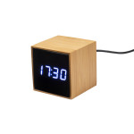 Orologio sveglia e display temperatura a LED bianco, in bamb...