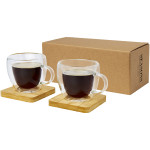 Set di 2 tazze in vetro a doppia parete da 100 ml con sottob...