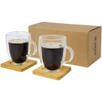Set di 2 tazze in vetro a doppia parete da 350 ml con sottob...